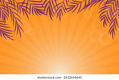summer retro background design illustration in orange color with palm leaves for festival music background