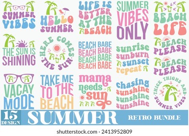 Summer Retro-Paket Retro-T-Shirt-Design, Vektorgrafik