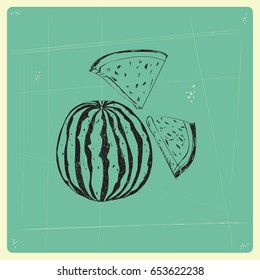 summer retro card with watermelon