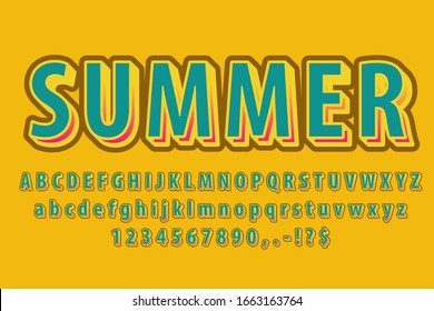 Summer retro color style alphabet text effect