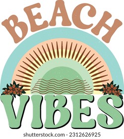 Summer retro graphic set of two illustrations. Summer time graphic with car, rainbow, palm trees, flowers and inspirational quote. Hippie style illustration print for T shirt design, poster.