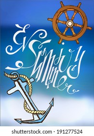 summer retro hand drawn design card Vector illustration 