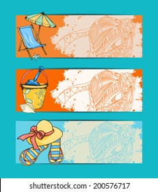 summer retro hand drawn design card Vector illustration can be used for website background and greeting cards or cover decoration