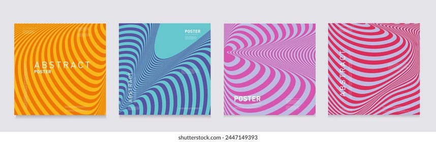 Summer Retro Optical Design in Yellow, Pink, Red, Blue, Turquoise Colors. 3d Art Geometric Psychedelic Lines for Celebration, Ads, Branding, Banner, Cover, Label, Poster. Vector illustration.