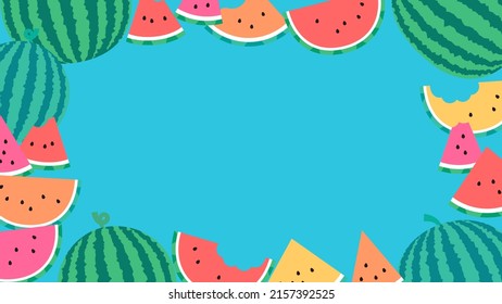 Marco de diseño plano retro de verano con muchas sandías.