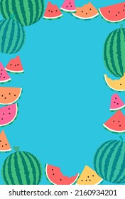 Summer retro pop flat design frame with lots of watermelons.