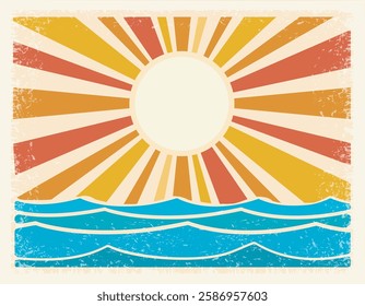 Summer retro poster. Abstract sun and sea vintage grunge design isolated vector illustration