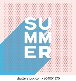 Summer Retro Poster Banner With Polka Dot Or Halftone Vintage Vector Design And Long Shadow Creative Typography. Eps10 Vector Illustration.