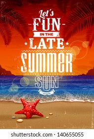 Summer Retro Poster. Seascape With Vintage Typography. Vector Illustration.