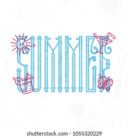 Summer. Retro sign, badge, banner template. Illustration palm tree with coconut of the emblem of summer. It is good for printing posters and as an icon on the site.