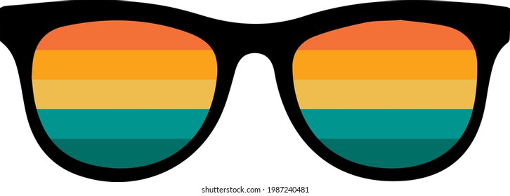 Summer retro sunglasses svg image  isolated on white background. Sunglasses with retro sun. Retro Vintage Sunset Sunglasses shirt design. Beach svg