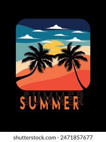 Summer retro t-shirt design for men and women. summer beach vacation t-shirts, retro vintage t-shirt design. Custom t-shirt design.