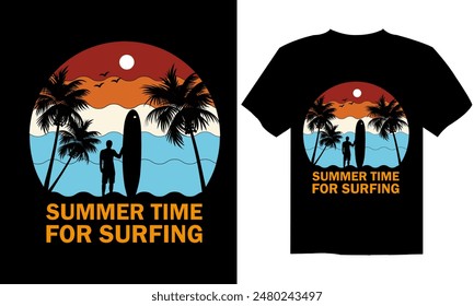 Summer retro t-shirt design for men and women. summer beach vacation t-shirts, summer surfing t-shirt vector design. Retro vintage t-shirt design. Custom t-shirt design.