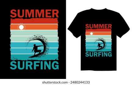 Summer retro t-shirt design for men and women. summer beach vacation t-shirts, summer surfing t-shirt vector design. Retro vintage t-shirt design. Custom t-shirt design.