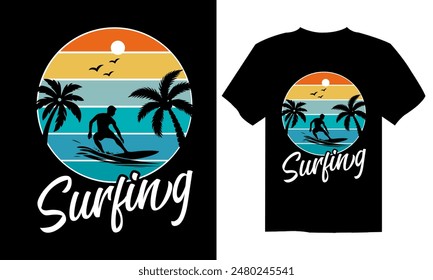 Summer retro t-shirt design for men and women. summer beach vacation t-shirts, summer surfing t-shirt vector design. Retro vintage t-shirt design. Custom t-shirt design.