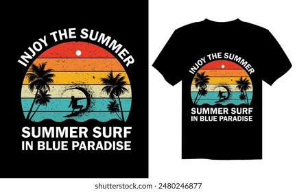 Diseño de camiseta retro de verano para hombres y mujeres. camisetas de vacaciones de verano en la playa, diseño de Vector de camiseta de surf de verano. Diseño de camiseta retro vintage. Diseño personalizado de la camiseta.