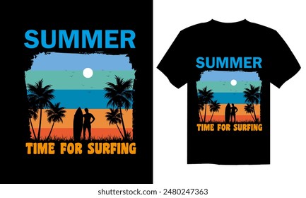 Summer retro t-shirt design for men and women. summer beach vacation t-shirts, summer surfing t-shirt vector design. Retro vintage t-shirt design. Custom t-shirt design.