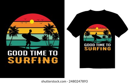 Summer retro t-shirt design for men and women. summer beach vacation t-shirts, summer surfing t-shirt vector design. Retro vintage t-shirt design. Custom t-shirt design.