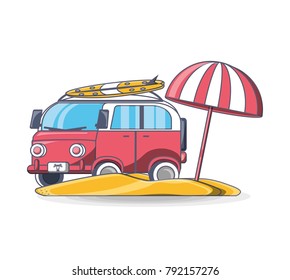 summer retro van beach vacation
