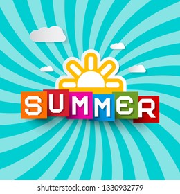 Summer Retro Vector Design with Sun and Colorful Squares