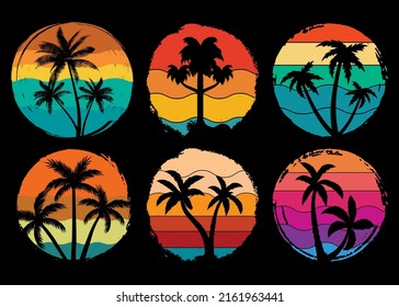 Summer Retro Vintage Sunset Palm Tree