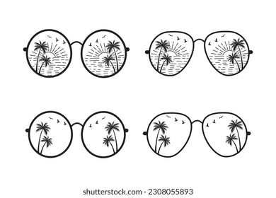 
summer retro vintage sunset Sunglasses illustrations vector background, Retro Sunset Sunglasses vector, Retro sunset beach scenery Sunglasses vector, enjoy summer Sunglasses in Palm Tree vector
