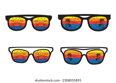 
summer retro vintage sunset Sunglasses illustrations vector background, Retro Sunset Sunglasses vector, Retro sunset beach scenery Sunglasses vector, enjoy summer Sunglasses in Palm Tree vector
