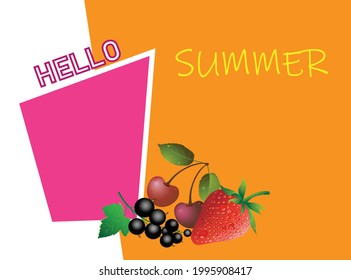 Summer ripe berries template with Hello Summer lettering. Vector illustration for banners and other.