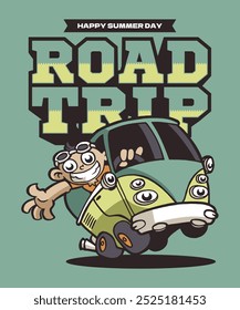 Summer Road Trip Cartoon Illustration Design