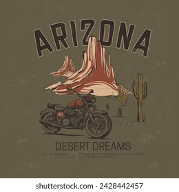 Verano Road Tripe Desert print , desierto de Arizona en ciclista , montaña de aventura con bicicleta, diseño de estampado de camiseta