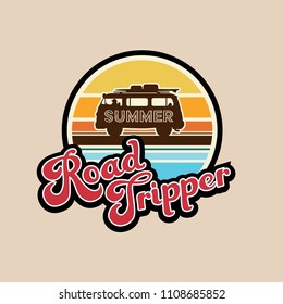 Summer road tripper slogan, typography, tee shirt graphic, printed design.