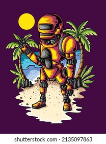Diseño de carácter robot veraniego en la playa