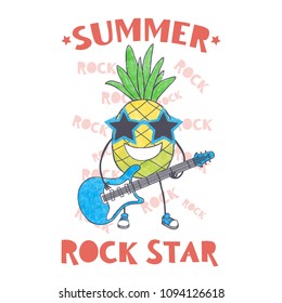 Summer rock star. Vector illustration for clothing. Use for print design, surface design, fashion kids wear