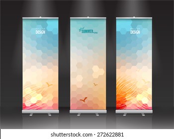 Summer Roll Up Banner Stand Design. Vector.