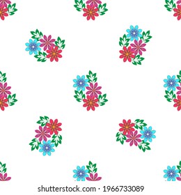 Summer romantic pattern with colorful flower on white. Decorative colorful elegant romantic seamless pattern for decor, wallpaper, fabric, prints. Abstract fashion texture. Vector illustration