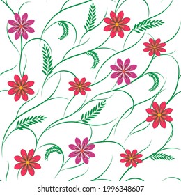 Summer romantic pattern with colorful flowers on white. Decorative color elegant romantic seamless pattern for decor, wallpaper, wrapping, fabric, prints. Abstract fashion texture Vector illustration