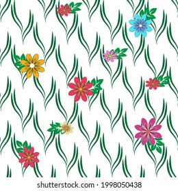 Sommerromantisches Muster mit bunten Blumen auf Weiß. Dekorative Farbe elegante romantische nahtlose Muster für Dekoration, Tapete, Umhüllung, Stoff, Drucke. Abstrakte Modestruktur Vektorgrafik