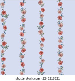 Rosas de verano dispuestas en columnas verticales, coordinadas con otros patrones de rosas de verano
