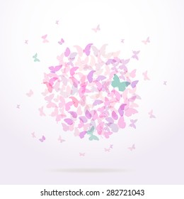 summer round banner, card design, Colorful pink butterfly on white background. Vector