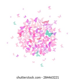 summer round banner, card design, Colorful pink butterfly on white background. Vector