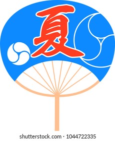 Summer round paper blue fan.
Text means summer.