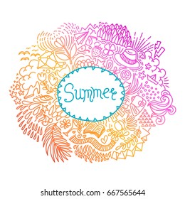 Summer. Round shape doodle frame made of abstract freehand ornament. Vector illustration