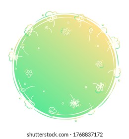 Summer round template banner. Flat floral decoration shape with empty text. Green abstract web label with copy space. Spring simple circle vector illustration isolated on white card. Color frame art.