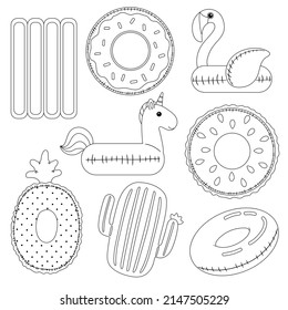 Summer rubber ring coloring in flat design, vector illustration