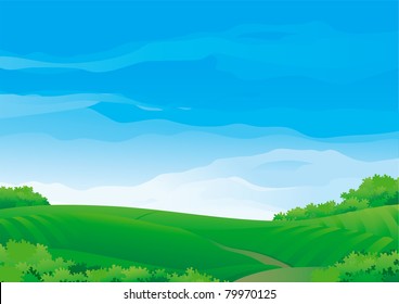 Summer rural landscape	Vector Horizontal Background with Summer meadows During sunny good weather