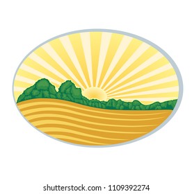  Summer rural landscape. Vector Icons.
