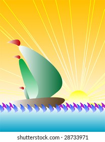 Summer Sailboat on Sunset Vector