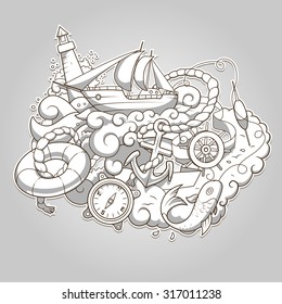 Summer sailing abstraction colorless vector illustration