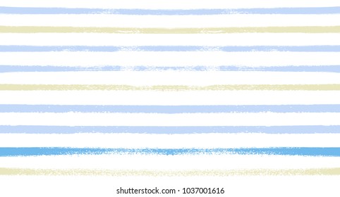Summer Sailor Stripes Seamless Vector Pattern. Autumn Colors Textile Blue, Ocher, White, Yellow, Brown, Gray Print. Hipster Vintage Retro Stripes Design. Creative Horizontal Banner. Watercolor Prints.