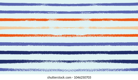 Summer Sailor Stripes Seamless Vector Pattern. Autumn Colors Textile Print in Orange, Purple, White, Yellow, Gray. Hipster Vintage Retro Stripes Design. Creative Horizontal Banner. Watercolor Prints.